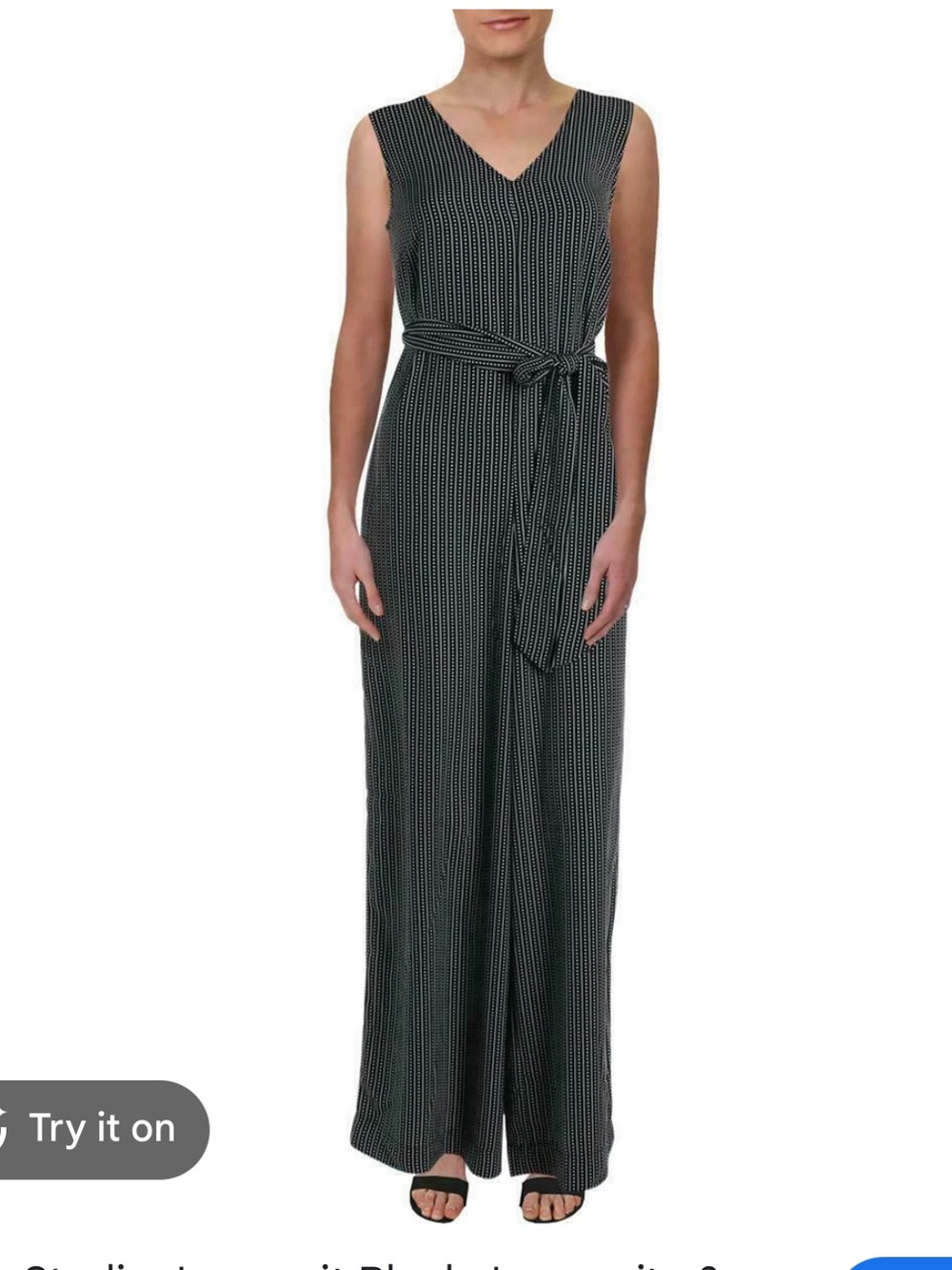 Max Studio Black and White Striped V-Neck Jumpsuit with Tie Waist